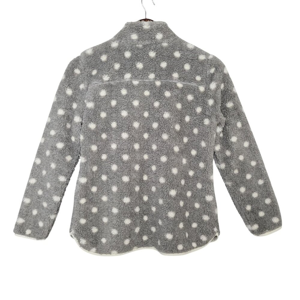 T By Talbots Polka Dot Sherpa Jacket Womens Size PS Gray & White Warm Cozy - Picture 2 of 7
